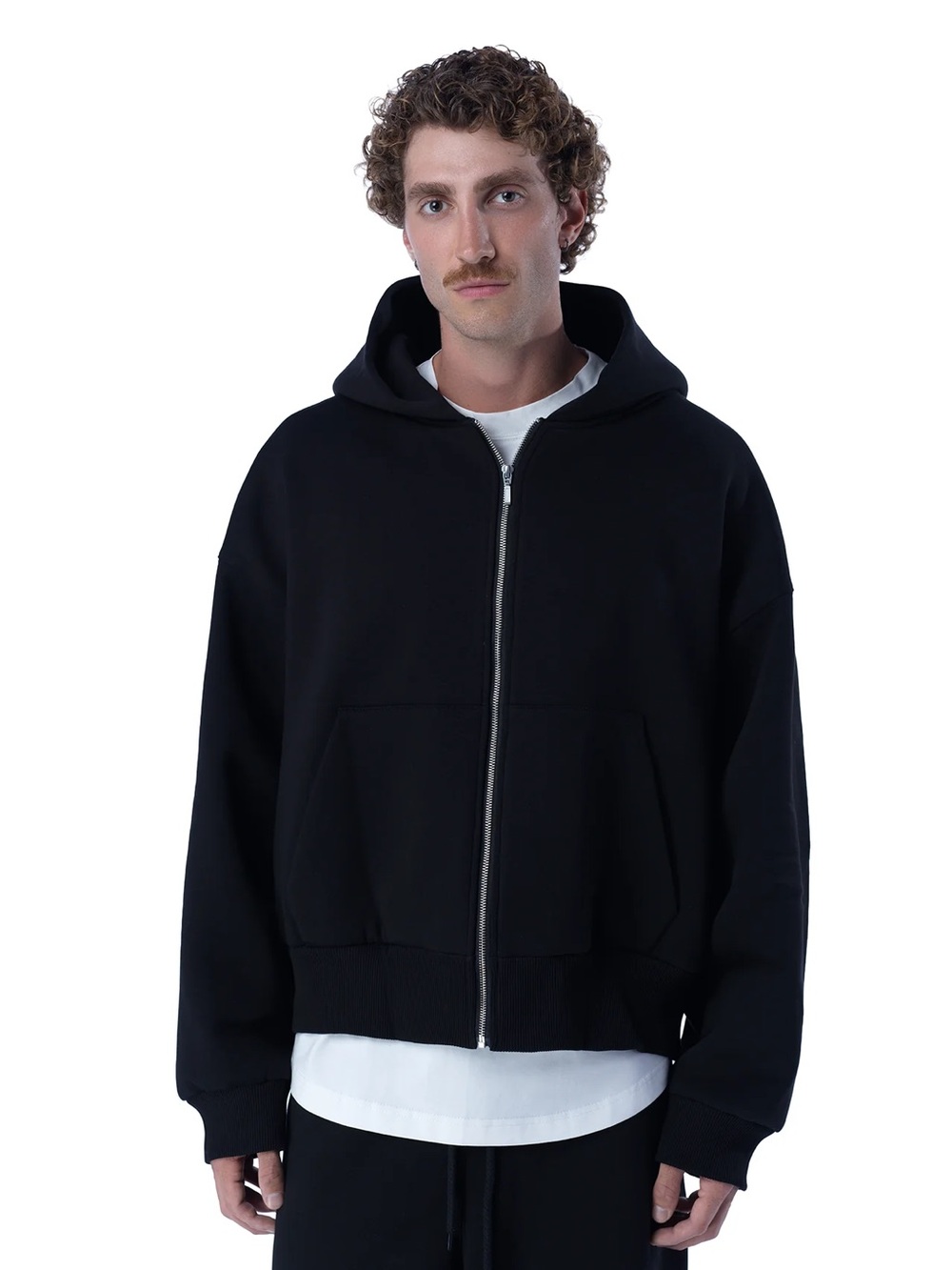 Men's Black Zip-Up Hooded Sweater